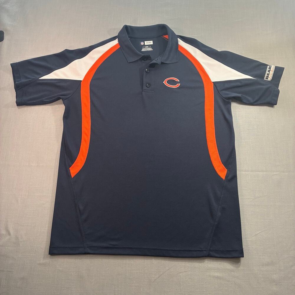 Chicago Bears NFL Team Apparel Polo Shirt Navy Orange Mens Large